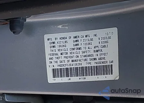 2014 Honda Accord Sport from USA, damaged, VIN 1HGCR2F53EA106298